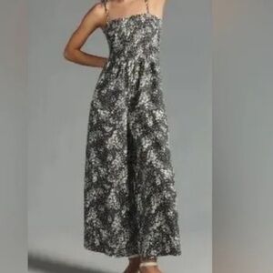 Pilcro Gray and White Floral Linen Blend Jumpsuit Sz Med
